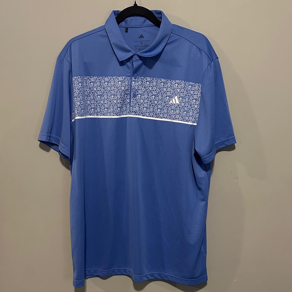 Adidas Men's Polo Shirt in Blue with Patterned Stripe